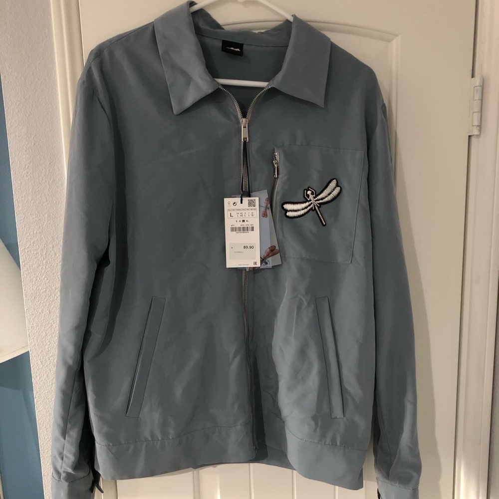 NWT Zara Man Lt Blue Lightweight Dragonfly Jacket Sz L